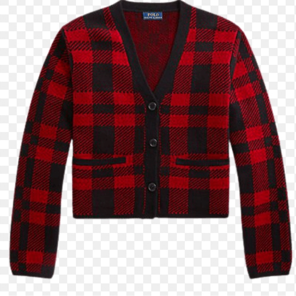 Polo Ralph Lauren Plaid 100% Merino Wool Cardigan Italian Yarn Size XXL - Picture 2 of 12